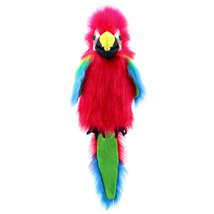 Amazon Macaw hand puppet by The Puppet Company in vivid green and red plumage