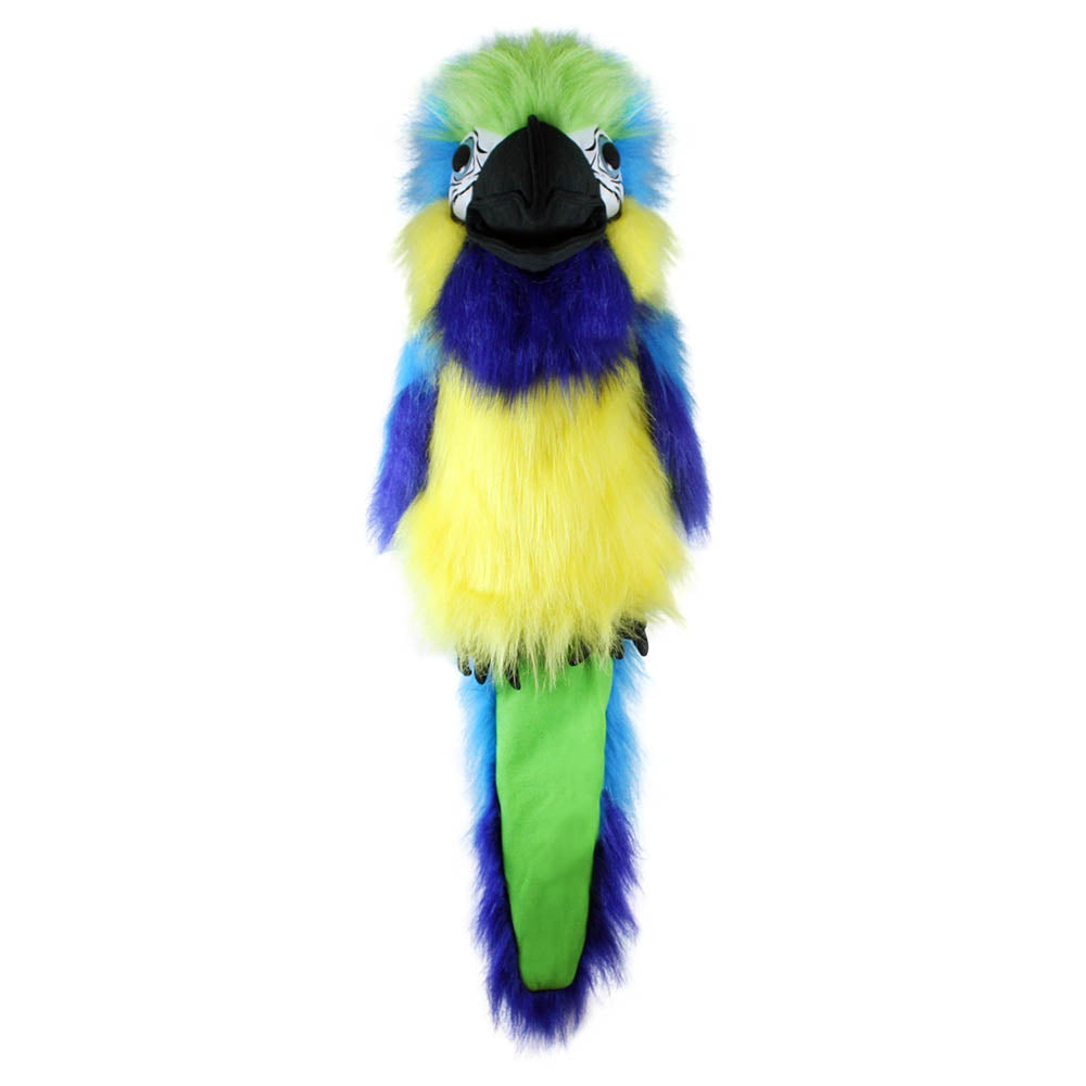 Blue and Gold Macaw hand puppet by The Puppet Company in vivid blue and yellow plumage