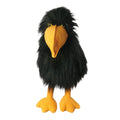 Crow hand puppet by The Puppet Company with glossy black plumage and open beak