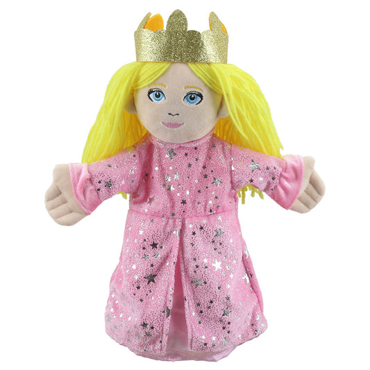 Princess story telling hand puppet with golden crown & sparkly pink robes – The Puppet Company PC001910 fairytale puppet for kids