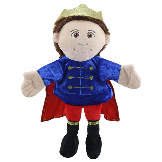 Prince story telling hand puppet with golden crown & detailed robes – The Puppet Company PC001909 regal fairytale puppet for kids