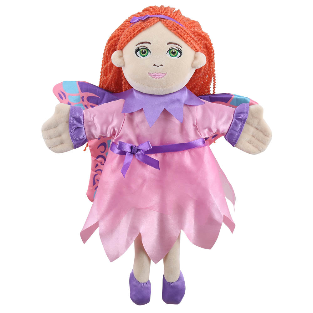 Fairy story telling hand puppet with pink wings, flowing dress & long red hair – The Puppet Company PC001907 enchanting fairytale puppet for kids