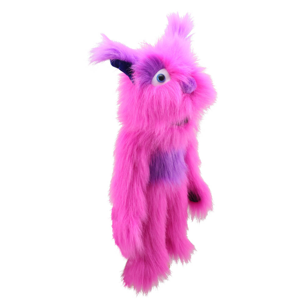 Pink Monster hand puppet side view – The Puppet Company PC007704 large movable mouth puppet for kids' roleplay and storytelling