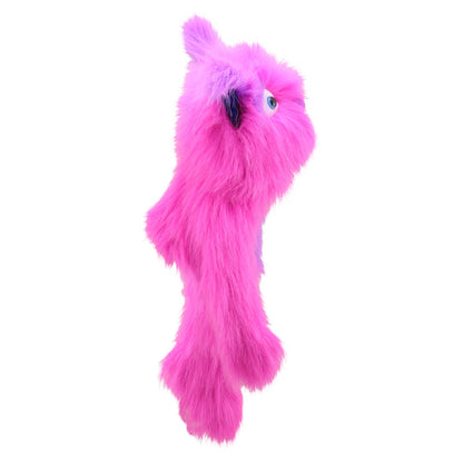 Pink Monster hand puppet alternate view – hairy pink puppet with padded paws for imaginative roleplay and storytime