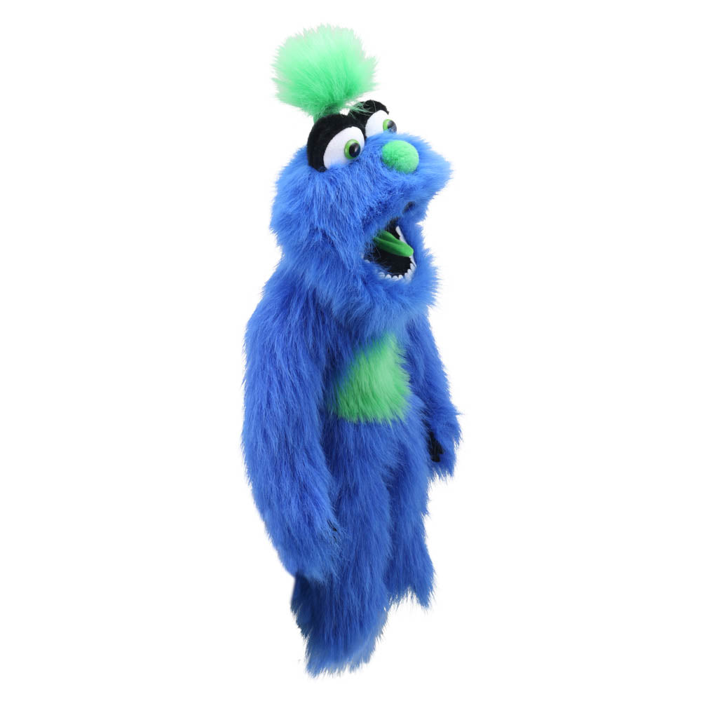Blue Monster hand puppet side view – The Puppet Company PC007708 large movable mouth puppet for kids' roleplay and storytelling