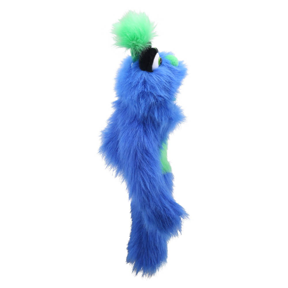 Blue Monster hand puppet alternate view – hairy blue puppet with padded paws for imaginative roleplay and storytime