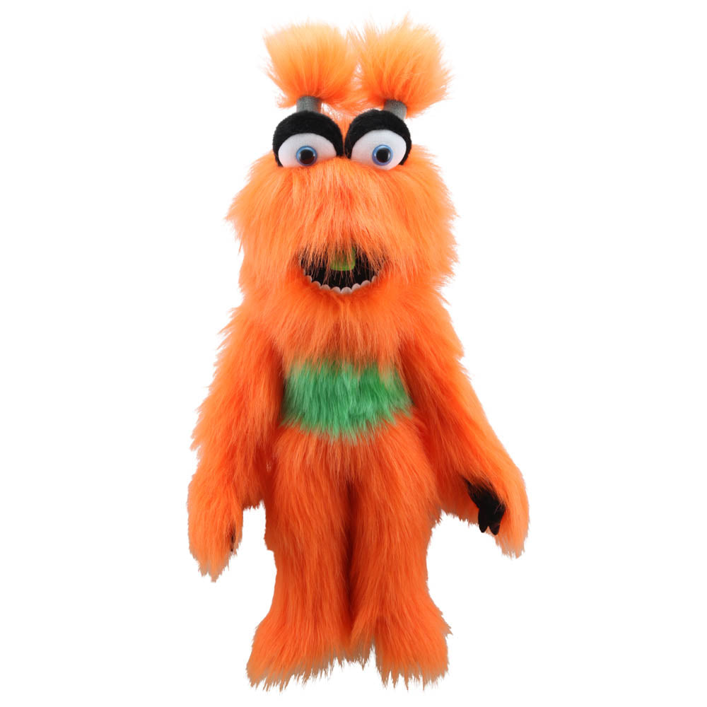 Orange Monster hand puppet by The Puppet Company – bright fur, friendly expression and large movable toothed mouth for kids' creative play