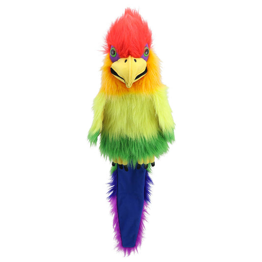 Rainbow Bird hand puppet by The Puppet Company showing vibrant multicolour plumage