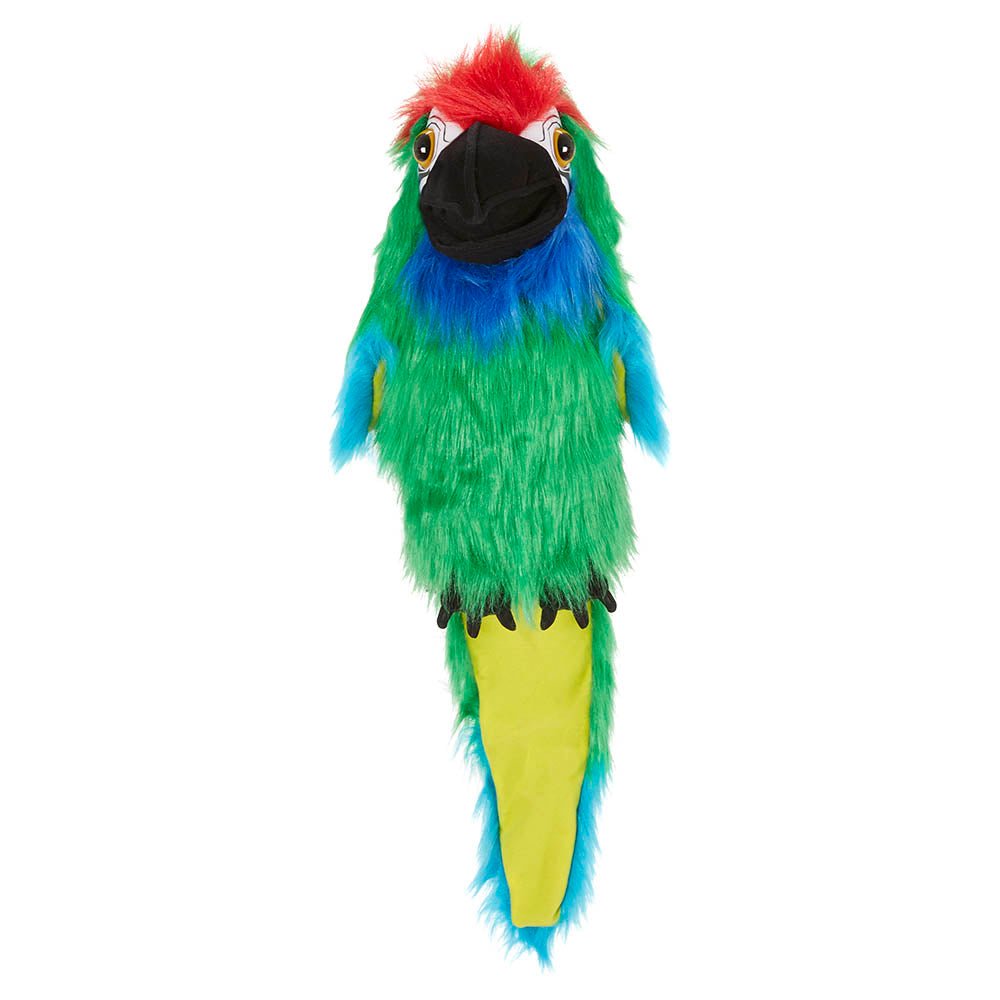 Military Macaw hand puppet by The Puppet Company in bold green plumage