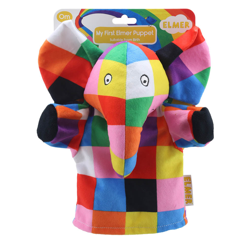 My First Elmer Puppet on retail backing card – The Puppet Company PC905002 baby-safe hand puppet