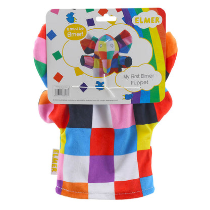 My First Elmer hand puppet on backing card alternate view – colorful retail packaging for PC905002