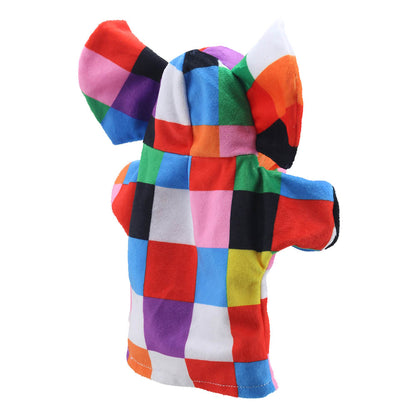 My First Elmer Puppet close-up – bright patchwork colors on this baby-friendly hand puppet by The Puppet Company