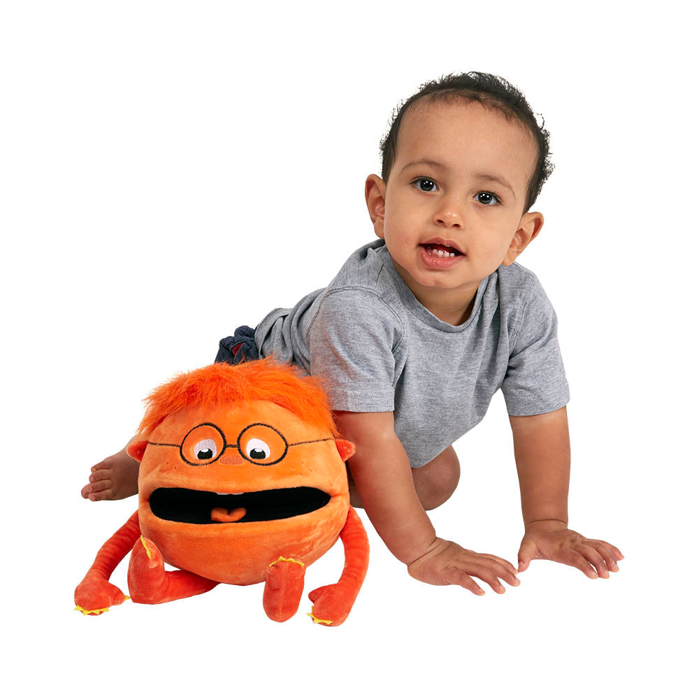 Baby Orange Monster hand puppet side view – The Puppet Company PC004404 colorful kids' puppet for storytelling