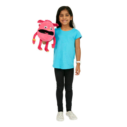 Baby Pink Monster hand puppet side view – The Puppet Company PC004405 colorful puppet for creative storytelling