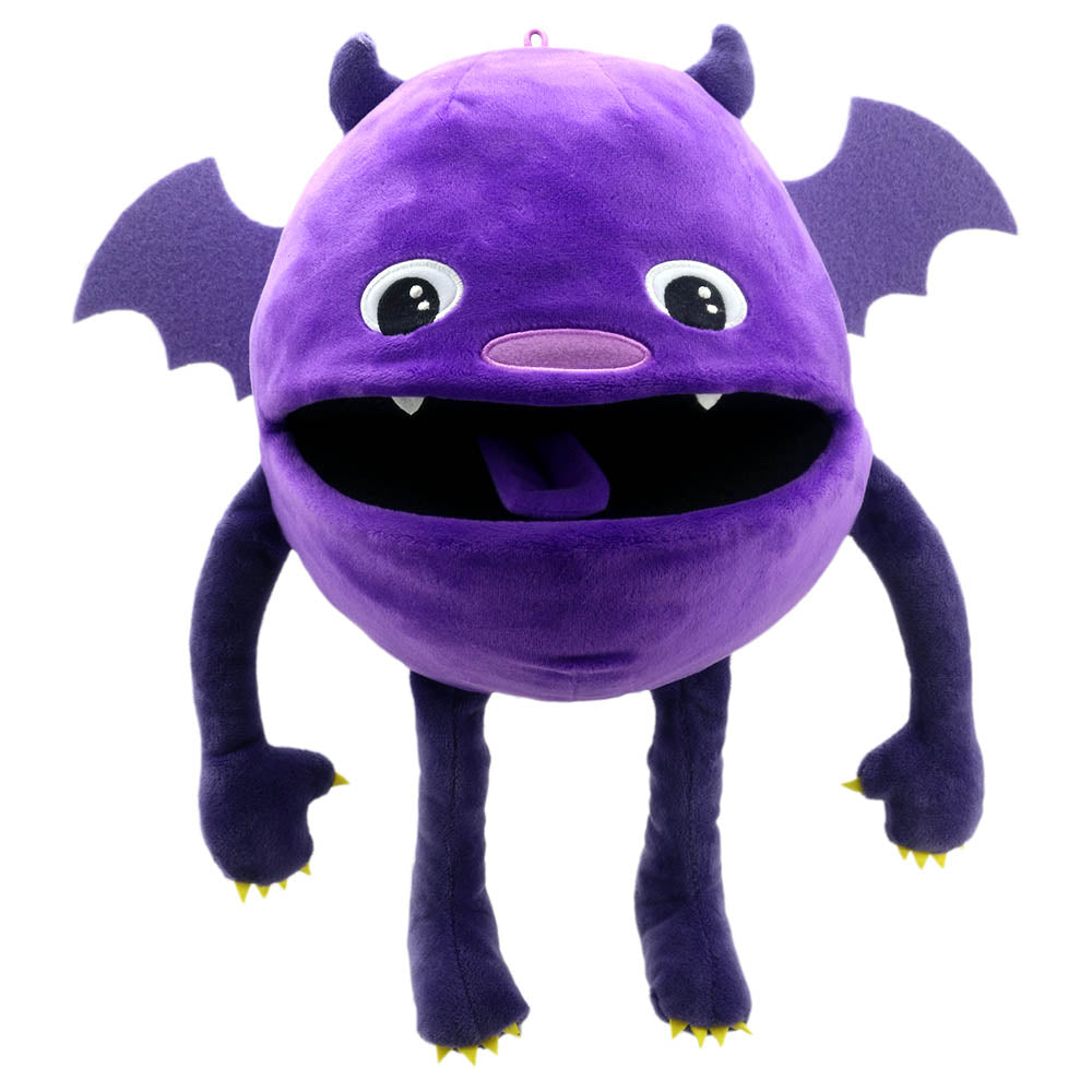 Purple Baby Monster hand puppet with wings by The Puppet Company – mystical fanged puppet for kids' imaginative play