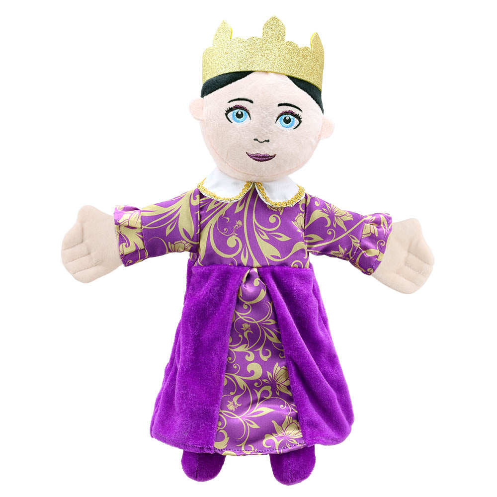 Queen story telling hand puppet with golden crown & sparkly purple robes – The Puppet Company PC001911 fairytale puppet for kids