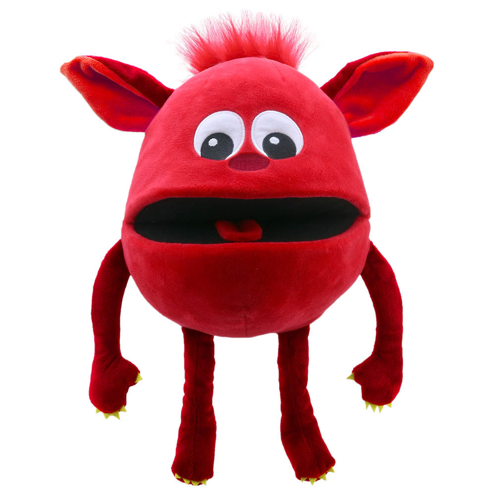 Red Baby Monster hand puppet by The Puppet Company – expressive eyes and shaped ears for kids' imaginative play