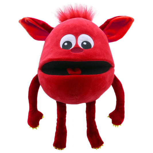 Red Baby Monster hand puppet by The Puppet Company – expressive eyes and shaped ears for kids' imaginative play