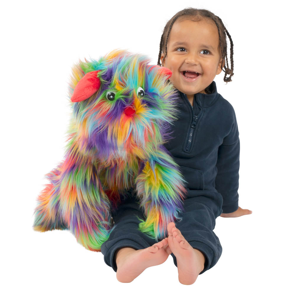 Rainbow Monster hand puppet by The Puppet Company – iconic rainbow-coloured fur and fluffy personality for kids' creative play